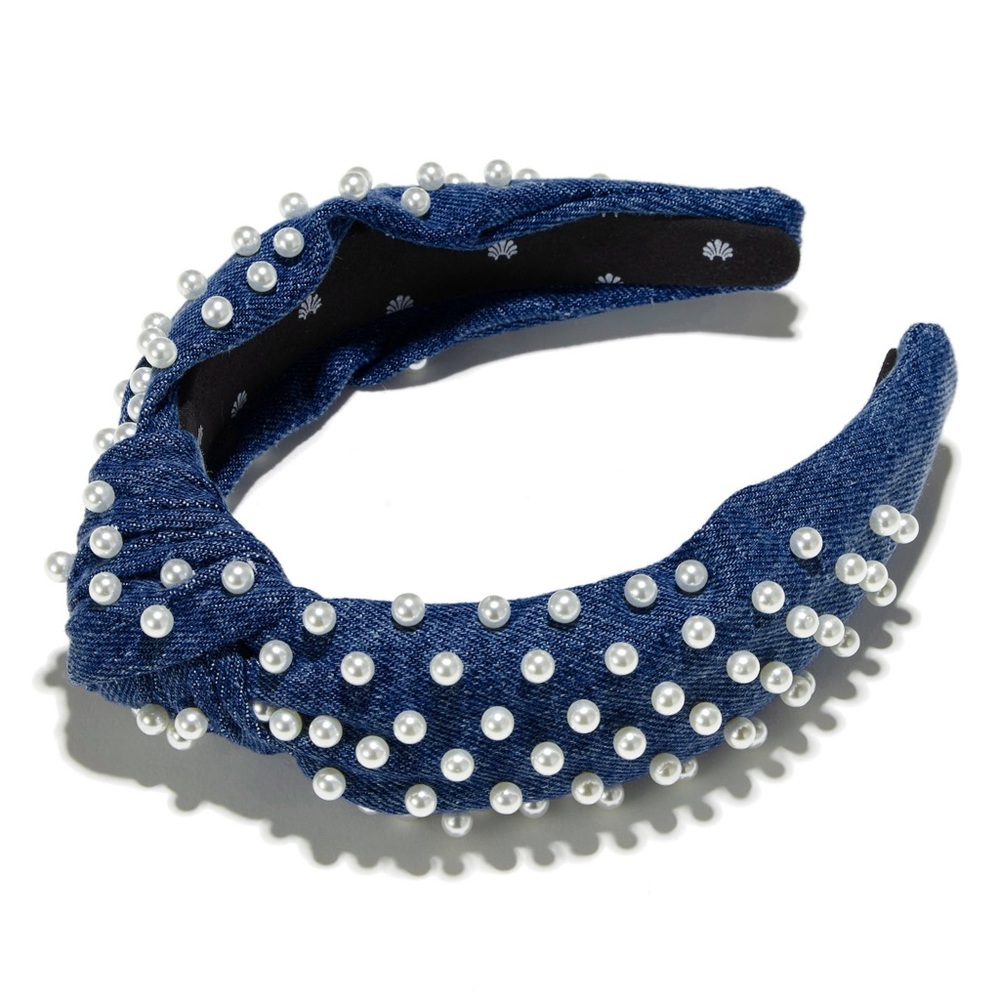 New Lele Sadoughi Denim Pearl Headband